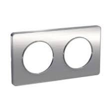 Odace Touch, plaque Aluminium brossé liseré Alu 2 post. horiz./vert. 71mm