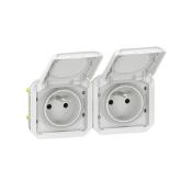 Double prise de courant prcble 2x2P+T horizontale Plexo composable 16A 250V Blanc