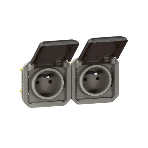 Double prise de courant précâblée 2x2P+T horizontale Plexo composable 16A 250V Anthracite